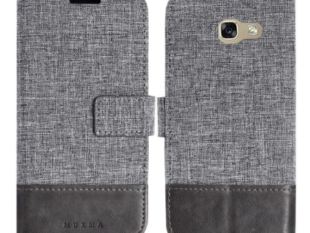 MUXMA Leather Canvas Splicing Stand Mobile Phone Cover Shell for Samsung Galaxy A5 (2017) SM-A520 - Grey Hot on Sale