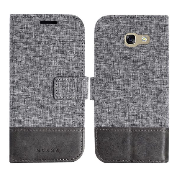 MUXMA Leather Canvas Splicing Stand Mobile Phone Cover Shell for Samsung Galaxy A5 (2017) SM-A520 - Grey Hot on Sale