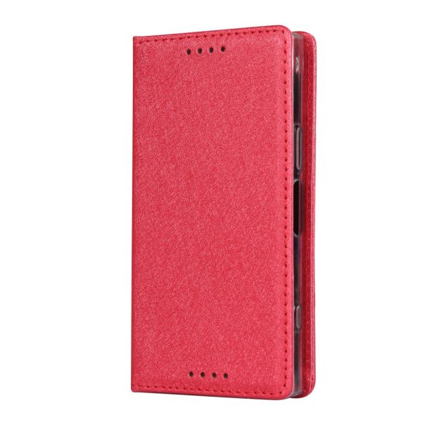 Silk Texture Wallet Stand Mobile Phone Leather Case Cover for Sony Xperia XZ1 Compact - Red Online