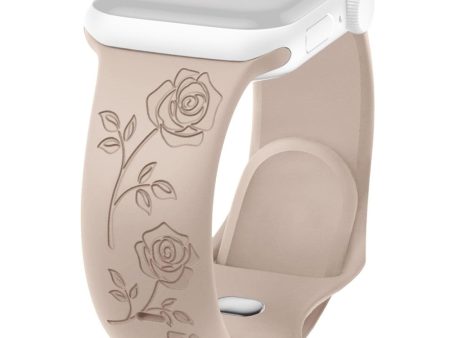 Apple Watch Series 41mm - 40mm - 38mm Rose Engraved Watch Strap Silicone Band - Milk Tea Color on Sale