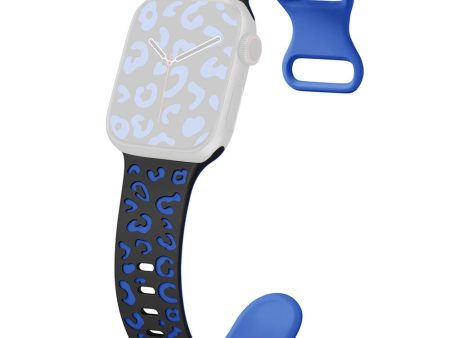 Apple Watch Series 41mm - 40mm - 38mm Leopard Silicone Strap - Black+Blue on Sale