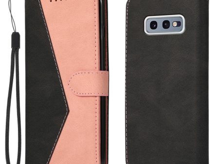 Color Splicing Leather Wallet Stand Mobile Phone Protection Cover Shell with Lanyard for Samsung Galaxy S10e - Black Rose Gold Online Sale