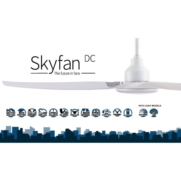 60  Skyfan DC Ceiling Fan w Light in Black, Teak or White SKY1503BL-L, SKY1503TK-L, SKY1503WH-L For Sale