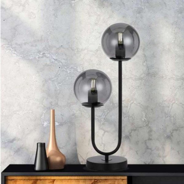 Eterna Table Lamp 2Lt in Black Smoke or Antique Gold Opal Matt For Cheap