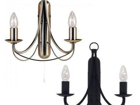 Maypole Indoor Wall Light Candelabra 2Lt in Antique Brass or Black Online Sale