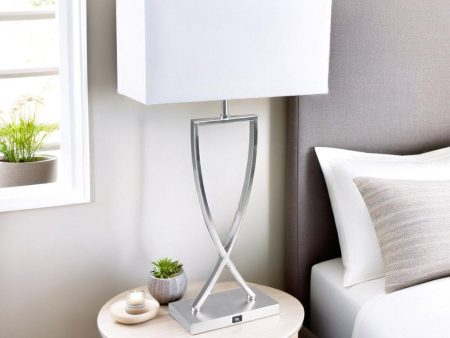 Giana Table Lamp USB in Satin Brass or Satin Chrome For Sale